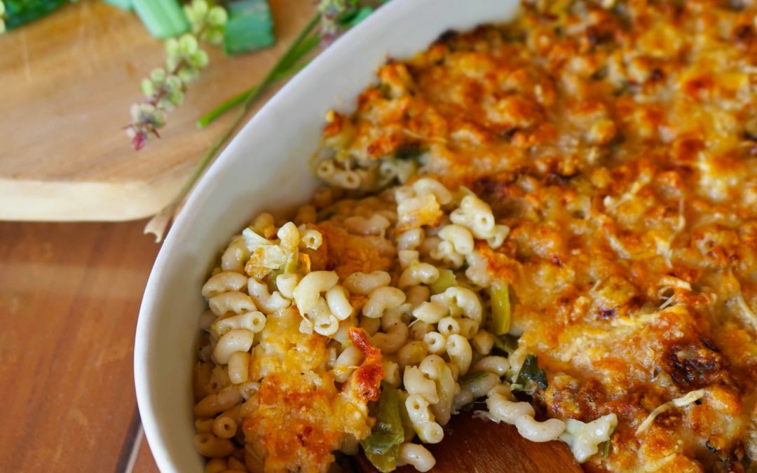 Poireaux et coquillettes gratinés