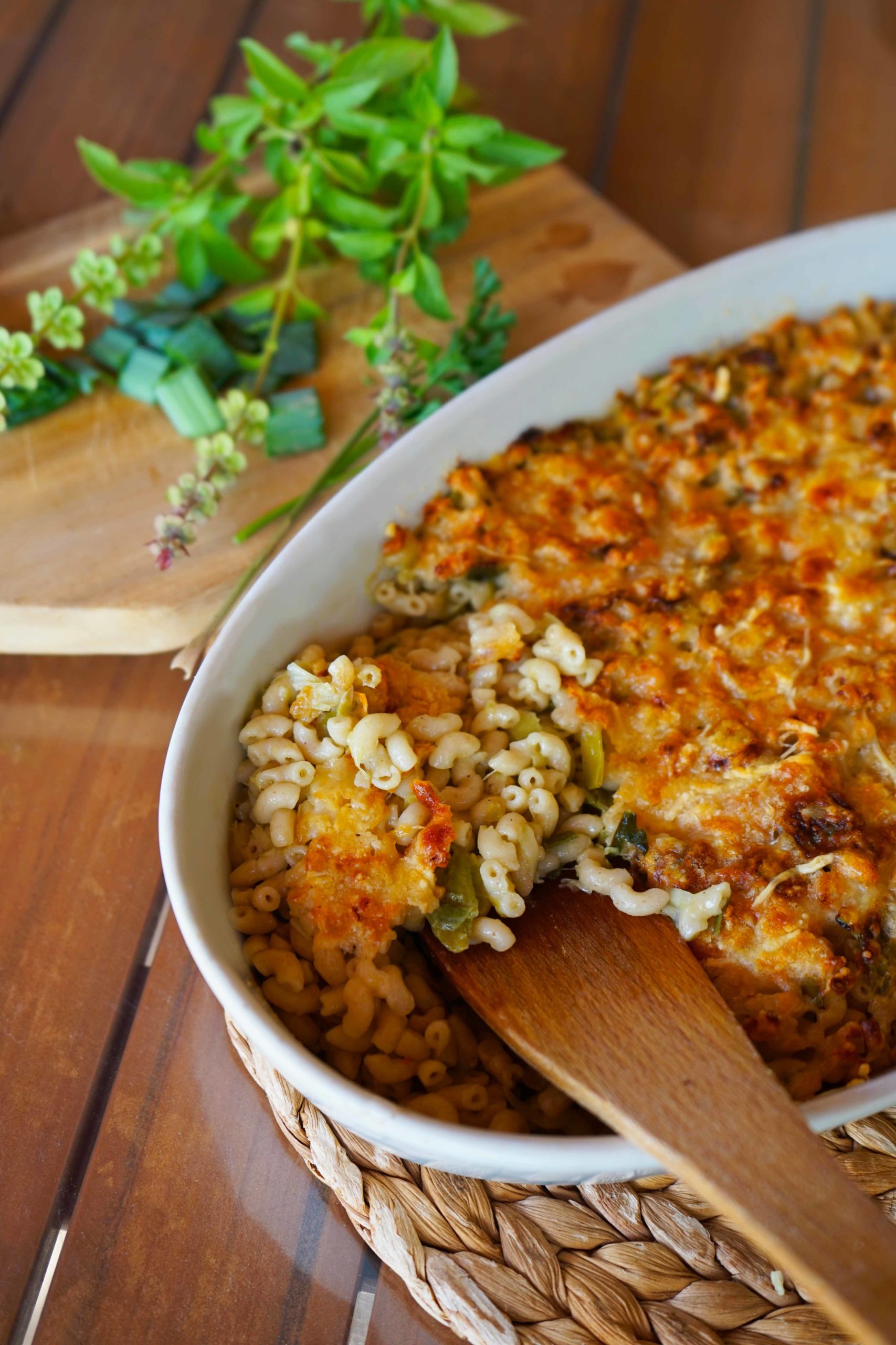 Poireaux et coquillettes gratinés