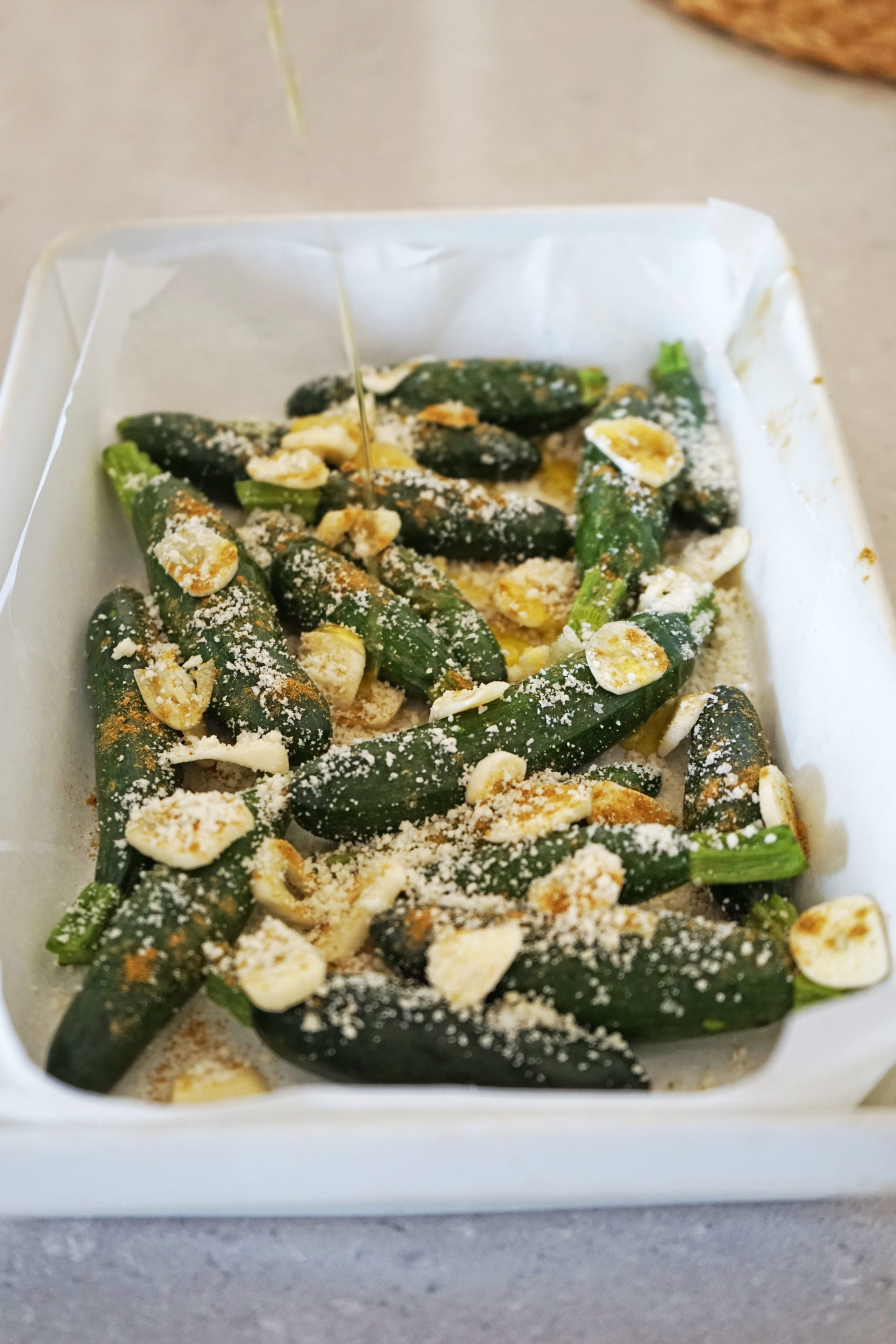 Mini Courgettes rôties à l'ail et au parmesan