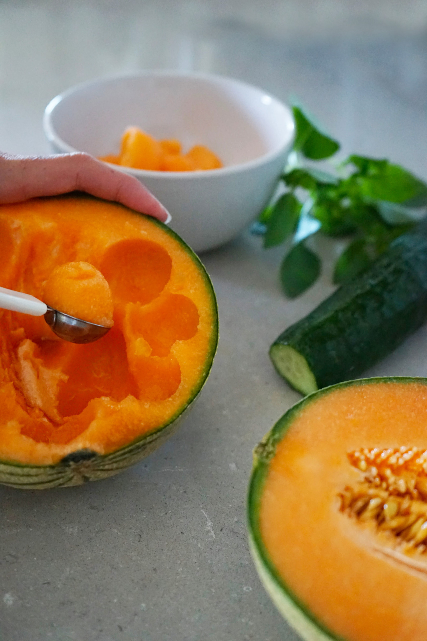 Recette d'une salade fraîcheur, Melon et Concombre