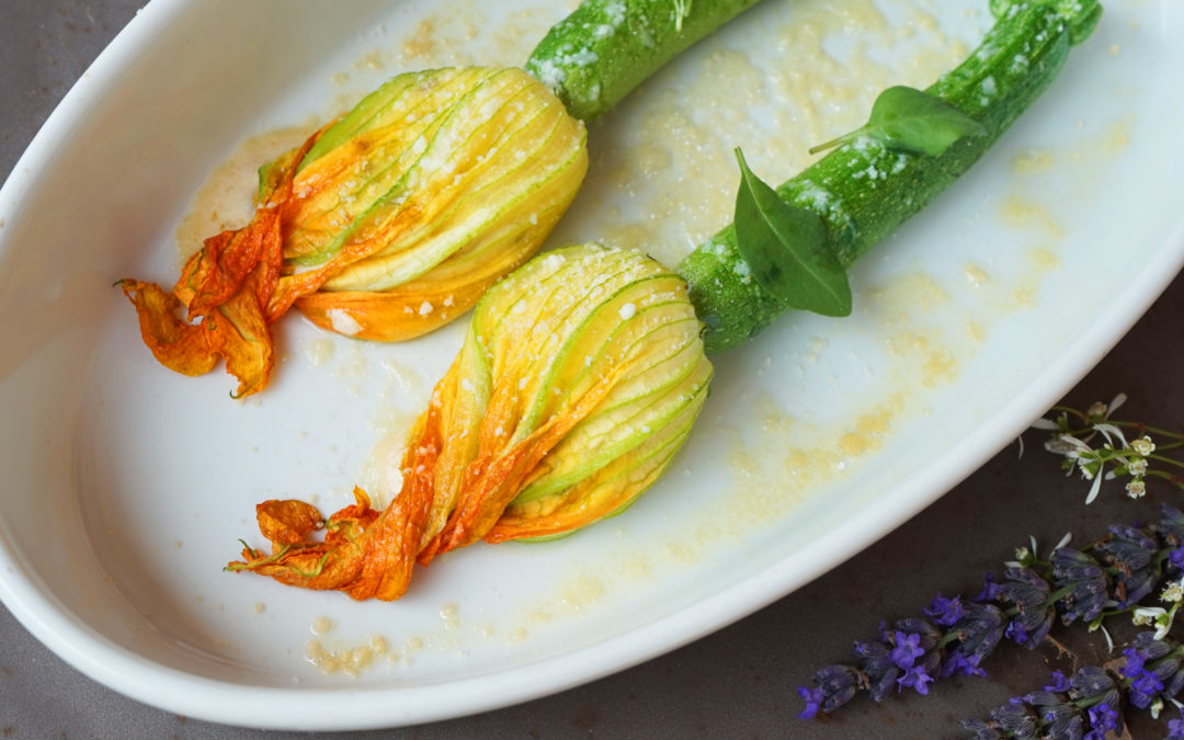 Courgettes fleurs farcies au basilic et citron