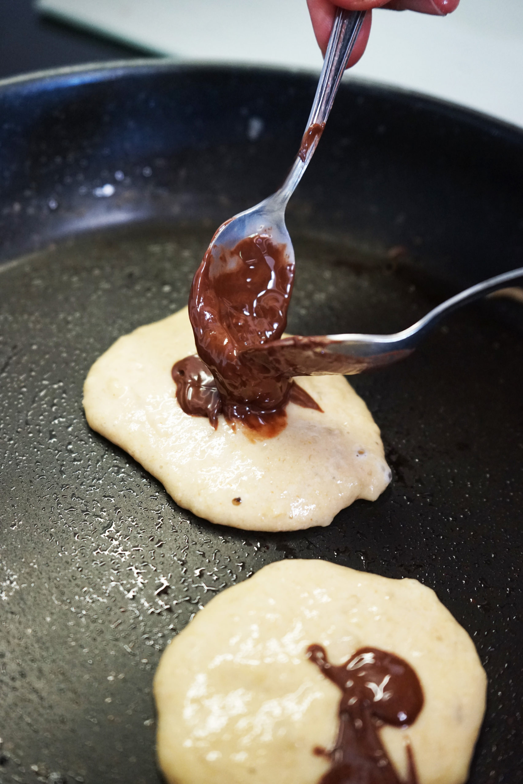 Pancakes banane coeur chocolat